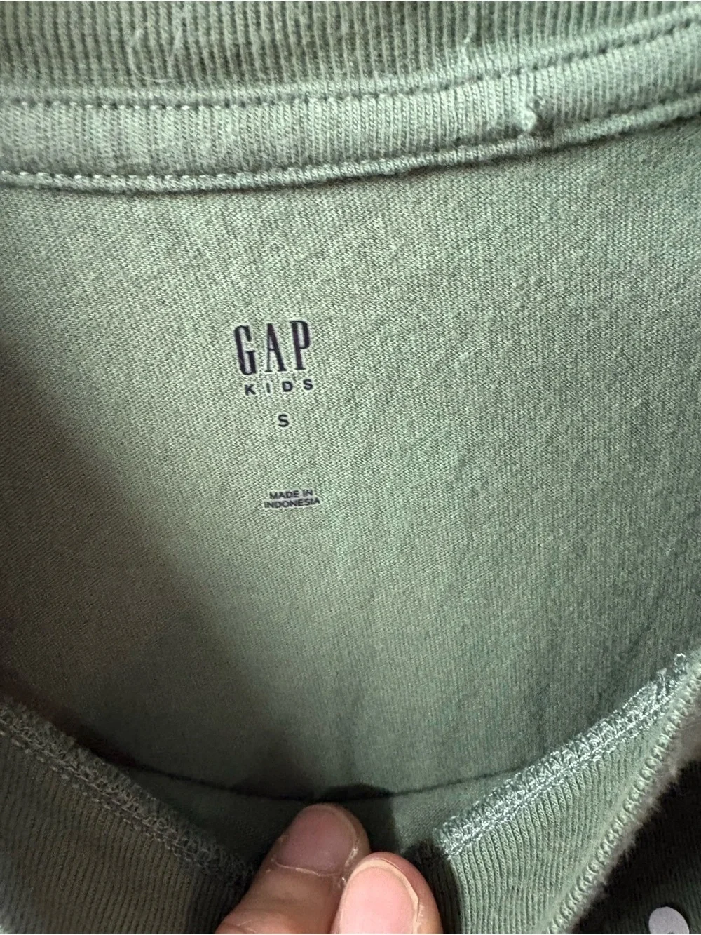 GAP Olive Green Long Sleeve Tee with Pink Sequin Logo
